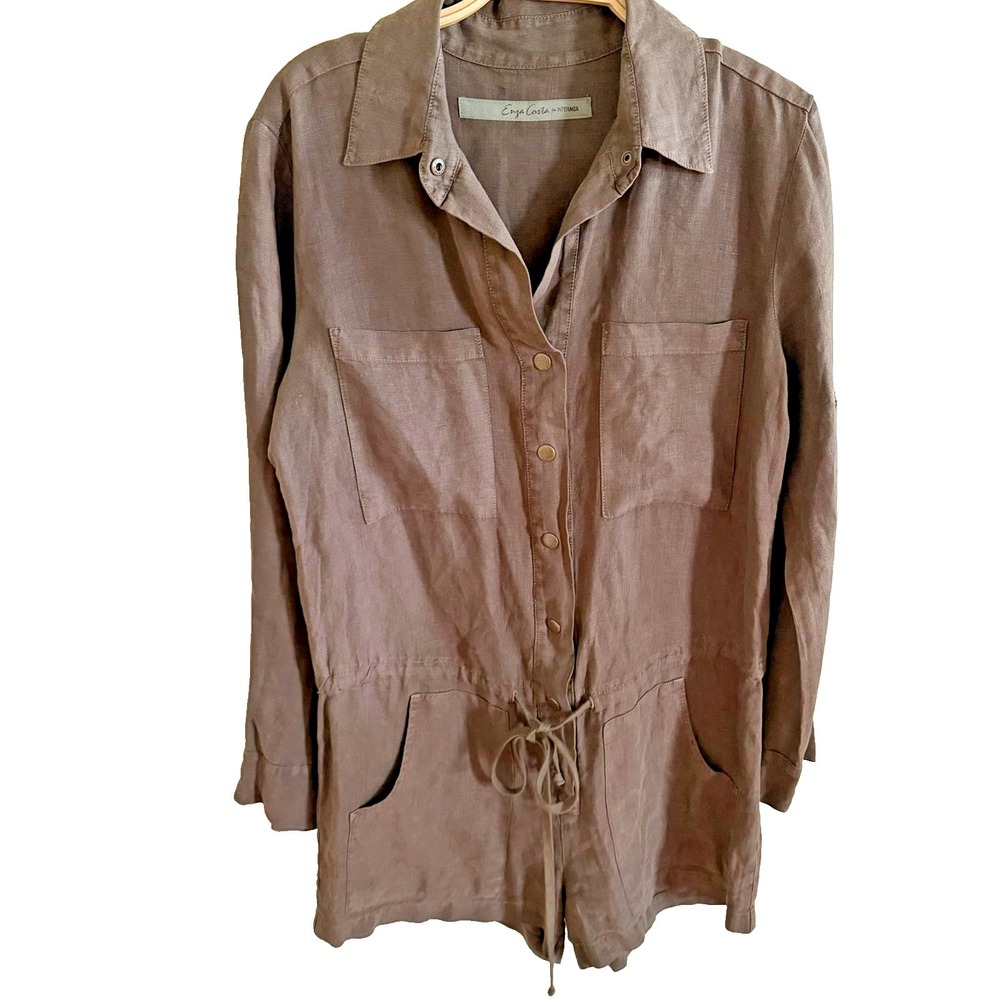 Enza Costa French Line Romper Brown Relaxed Elastic Waist Casual Pockets M/L